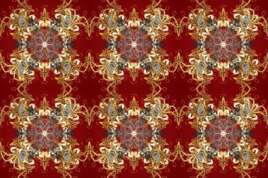 Kusursuz oryantal klasik altın desen. Kırmızı, kahverengi ve bej renklerde altın tekrarlayan elementler içeren Raster soyut arkaplanı.