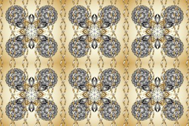 Bej, gri ve nötr renklerde altın elementler. Geleneksel klasik raster altın pürüzsüz desen. Barok tarzında kusursuz bir doğulu süsü..