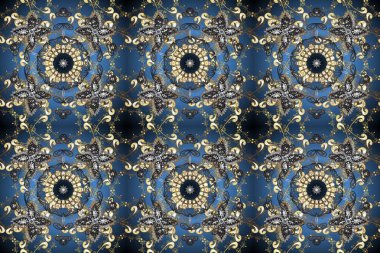 Noel, kar tanesi, yeni yıl 2019. Mavi, bej ve gri renklerde altın elementlerle kusursuz klasik desen.