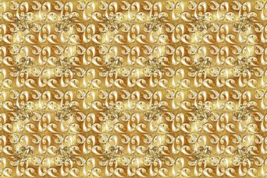 Raster illüstrasyonu. Damask altın soyut çiçek deseni bej, sarı ve kahverengi renklerde. Süsleme.