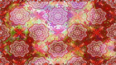 Güzel kumaş deseni. Raster illüstrasyonu. Renkli Bahar Temalı Kusursuz Arkaplan. Kusursuz çiçek deseni. Asya tekstil tarzında. Düz Çiçek Elementleri Tasarımı.