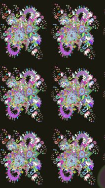 Şirin çiçek elementleri. Raster illüstrasyonu. Robot resim. Gri renkli çiçekler.