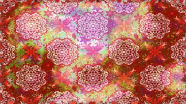 Güzel kumaş deseni. Raster illüstrasyonu. Renkli Bahar Temalı Kusursuz Arkaplan. Kusursuz çiçek deseni. Asya tekstil tarzında. Düz Çiçek Elementleri Tasarımı.