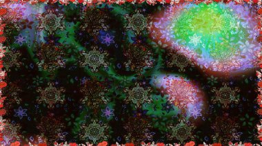 Raster illüstrasyonu. Raster deseni. Yumuşak, bahar çiçekleri siyah renklerde. Patlayan çiçekler soyut yerleştirilmiş.