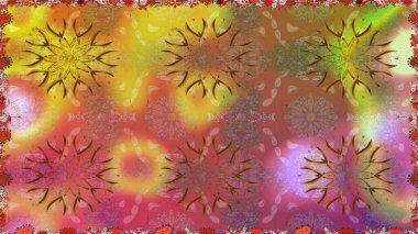 Renkli Yaz Temalı Kusursuz Arkaplan. Güzel, pürüzsüz bir desen. Yazdır. Düz Çiçek Elementleri Tasarımı. Raster çiçekli arka plan. Şirin kumaş deseni.