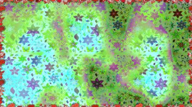 Raster - stok. Yapraklı çiçekler ve yeşil renkli papatya çiçekleri. Kusursuz arkaplan deseni.