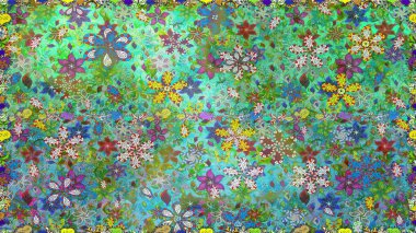 Yeşil renkli çiçekler. Raster illüstrasyonu. Küçük çiçekte sevimli çiçek deseni var..