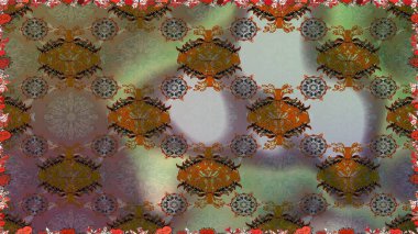 Kusursuz desen. Çiçek duvar kağıdı. Renkli süs kenarı. Hint süsü. Raster illüstrasyonu. Kahverengi renklerde.