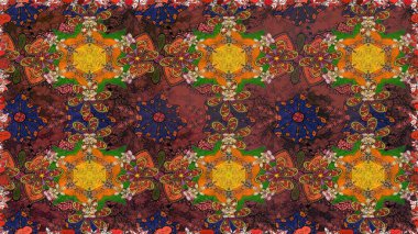 Raster çiçekleri klasik tarzda çizilmiş. Kahverengi renklerde bahar çiçekleri. Raster illüstrasyonu. Çiçekli, pürüzsüz desen.