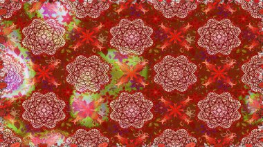 Çiçeklerle suluboya desenli çiçek deseni. Raster illüstrasyonu. Kırmızı renkte Asyalı tekstil.