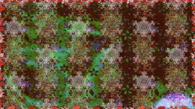 Küçük çiçekteki sevimli çiçek deseni. Varicolobrown raster kusursuz illüstrasyon. Birçok kahverengi ve soyut çiçekli tropikal, pürüzsüz desen.