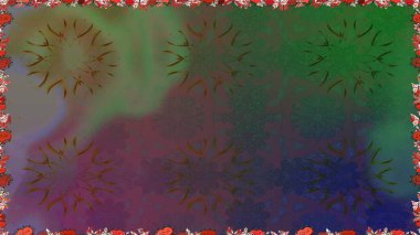 Raster illüstrasyonu. Kumaş, tekstil, duvar kağıdı baskısı için. Kusursuz bir geçmişi var. Renkli desenli, yeşil çiçekli ve dekoratif elementli kusursuz desen. Antika retro tarzı.