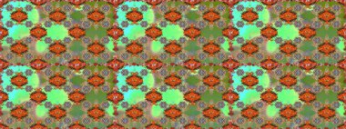 Yeşil renkte etnik çiçeklerle kusursuz bir desen. Raster Çiçek İllüstrasyonu güzel tekstil..