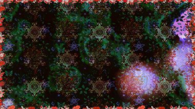 Düz Çiçek Elementleri Tasarımı. Raster Illustrasyon 'da moda olmayan çiçek deseni. Renkli Yaz Temalı Kusursuz Arkaplan. Siyah renkte çiçekler.