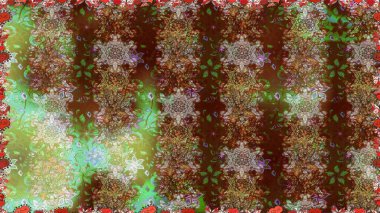 Etnik Mandala havlusu. Kusursuz süs izi. Sınır Kızılderili çiçekli paisley patten. Raster Henna tarzı. Tebrik kartı arkaplanı, boyama kitabı, arkaplan, tekstil için kullanılabilir.