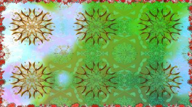 Renkli Bahar Temalı Kusursuz Arkaplan. Yeşil renkli çiçekler. Raster illüstrasyonunda kusursuz çiçek deseni. Düz Çiçek Elementleri Tasarımı.