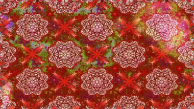 Raster illüstrasyonu. Çiçeksiz desenli arka plan, darbeler, sıçramalar, yaz çiçekleri. Kırmızı renkte çiçekler.