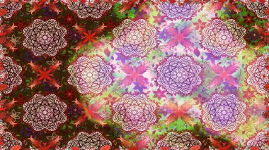 Raster Şirin kumaş deseni. Renkli Bahar Temalı Kusursuz Arkaplan. Düz Çiçek Elementleri Tasarımı. Kusursuz bağbozumu.