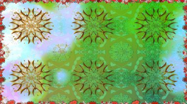 Renkli Bahar Temalı Kusursuz Arkaplan. Yeşil renkli çiçekler. Raster illüstrasyonunda kusursuz çiçek deseni. Düz Çiçek Elementleri Tasarımı.