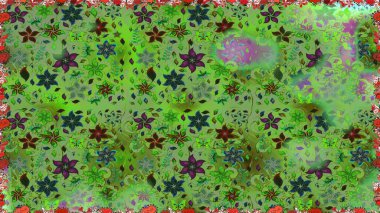 Raster düz çiçekleri pürüzsüz desen. Yeşil renkli çiçekler. Tasarım hediye paketi, tebrik kartları, posterler ve afiş tasarımı.