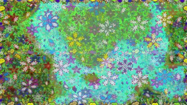 Düz Çiçek Elementleri Tasarımı. Kusursuz bir mahsul. Renkli Bahar Temalı Kusursuz Arkaplan. Raster Şirin kumaş deseni.