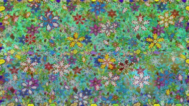 Tekstil için figür. Davetiye ve kartpostal tasarımı için dekoratif çiçek unsurları. Şirin, zarif çiçekler Raster illüstrasyonu. Poster ya da kapak için arka plan. Yapraklı kusursuz desen.