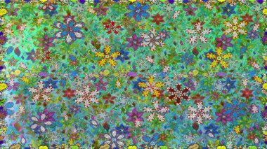 Yeşil kıvırcık çiçekler yeşil renkte şekillenir. Raster illüstrasyonu. Klasik çiçek tasarım elementleri.