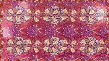 Raster deseni. Bahar çiçekleri dallı desen, pembe renkler çiçekli siluet.