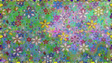 Nazik, narin çiçek arkaplanı. Çiçekli karalama şeklinde Raster çiçek deseni. Yeşil renkte çiçekler.