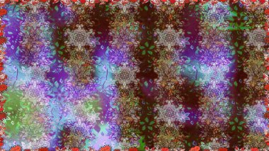 Raster Çiçek İllüstrasyonu 'nun şirin tekstili. Kahverengi renklerde etnik çiçeklerle kusursuz bir desen..