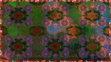 Kusursuz bir arka plan modeli. Yeşil yapraklı yabani çiçekler. Raster illüstrasyonu. Suluboya, elle çizilmiş.