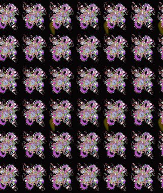 Çiçek deseni. Şatafatlı bahar bahçesi dokusu. Siyah renkli çiçekler. Raster illüstrasyonu. Siyah renkte çiçek çizimi.