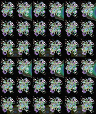 Raster illüstrasyonu. Çiçek desenli çizim. Siyah renklerde Asya tekstili.