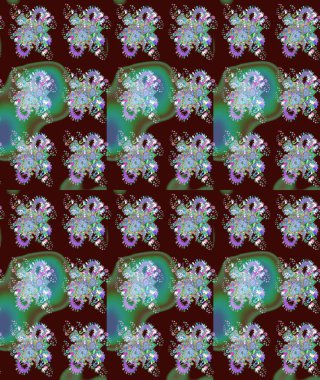 Eski usul. Raster illüstrasyonu. Miles Fleur, süslü püslü bir süs. Eskiz geçmişi. Tomurcukları papatya çiçekleri olan sevimli bir çiçek deseni. Kumaş, tekstil ve duvar kağıdı baskısı için..