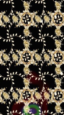 Raster Çiçek İllüstrasyonu güzel tekstil. Siyah renkli etnik çiçeklerle zarif eskiz deseni.