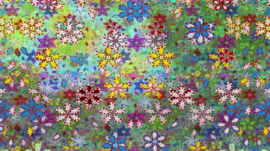 Renkli unsurlarla hareketli arka plan görüntüleri. Çiçekler. Eski model. Bayrak tarzı. Video kaydı. Şablon. Döngü. Kusursuz..