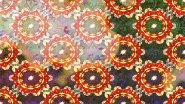 Renkli unsurlarla hareketli arka plan görüntüleri. Çiçekler. Eski model. Bayrak tarzı. Video kaydı. Şablon. Döngü. Kusursuz..