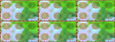 Yeşil renkli çiçekler. Renkli Bahar Temalı Kusursuz Arkaplan. Düz Çiçek Elementleri Tasarımı. Güzel çiçek deseni..