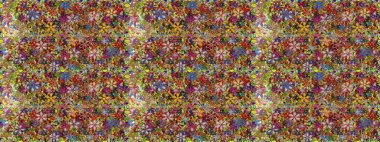 Raster illüstrasyonunda kusursuz çiçek deseni. Süslü kumaş deseni. Renkli Bahar Temalı Kusursuz Arkaplan. Düz Çiçek Elementleri Tasarımı.