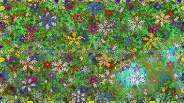 Çiçekli karalama şeklinde Raster çiçek deseni. Yeşil renkli çiçekler. Nazik, narin çiçek arkaplanı.