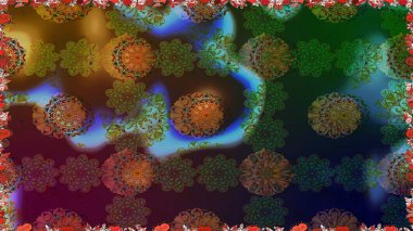 Renkli Bahar Temalı Kusursuz Arkaplan. Raster illüstrasyonunda kusursuz çiçek deseni. Düz Çiçek Elementleri Tasarımı. Süslü kumaş deseni.