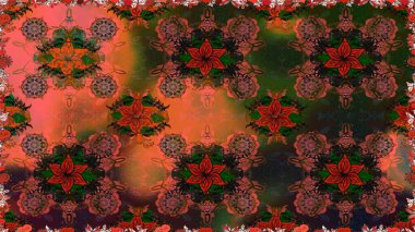 Kumaş, tekstil, duvar kağıdı baskısı için. Miles Fleur, süslü püslü bir süs. Kusursuz bir geçmişi var. Eski usul. Raster illüstrasyonu. Tomurcukları papatya çiçekleri olan sevimli bir çiçek deseni..