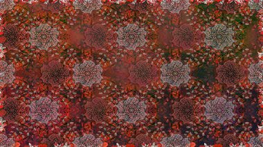 Suluboya, elle çizilmiş. Kusursuz bir arka plan modeli. Raster hisseleri. Kahverengi üzerine çiçekler.