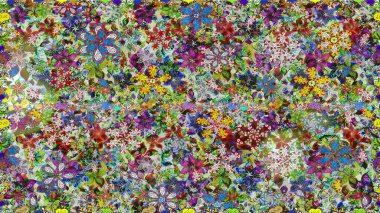Raster illüstrasyonunda kusursuz çiçek deseni. Renkli Bahar Temalı Kusursuz Arkaplan. Düz Çiçek Elementleri Tasarımı. Tarafsız renklerde çiçekler.