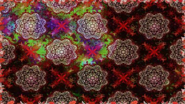 Raster illüstrasyonu. Kusursuz çiçek deseni. Kahverengi renkli çiçekler. Raster illüstrasyonu. Asya tekstil tarzında.