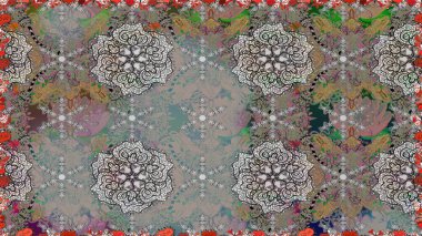 Renkli Bahar Temalı Kusursuz Arkaplan. Gri renkli çiçekler. Düz Çiçek Elementleri Tasarımı. Sevimli çiçek raster deseni.