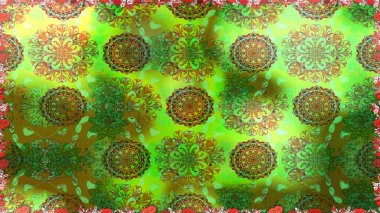 Raster illüstrasyonu. Çiçekli karalama şeklinde Raster çiçek deseni. Yumuşak, yeşil renkte bahar çiçekleri.