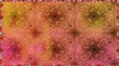 Raster illüstrasyonu. Soyut çiçek desensiz arkaplan. Raster deseni. Turuncu renklerde. Küçük çiçekte sevimli çiçek deseni var..