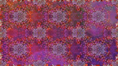 Renkli Bahar Temalı Kusursuz Arkaplan. Düz Çiçek Elementleri Tasarımı. Sevimli çiçek raster deseni. Mor renkte çiçekler.