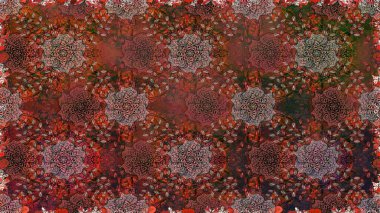 Suluboya, elle çizilmiş. Kusursuz bir arka plan modeli. Raster hisseleri. Kahverengi üzerine çiçekler.